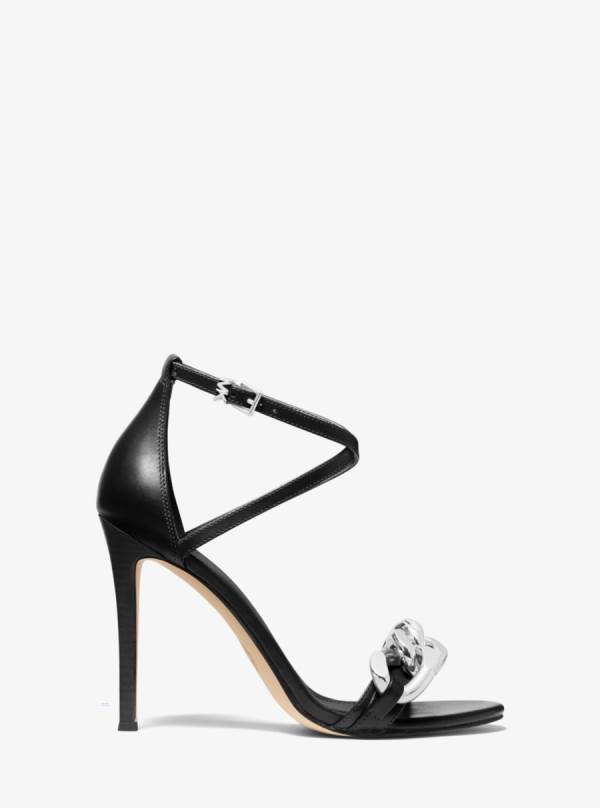 Damske Sandále Michael Kors Scarlett Chain Link Leather Čierne - Topanky Michael Kors Outlet | HNVIR-1583